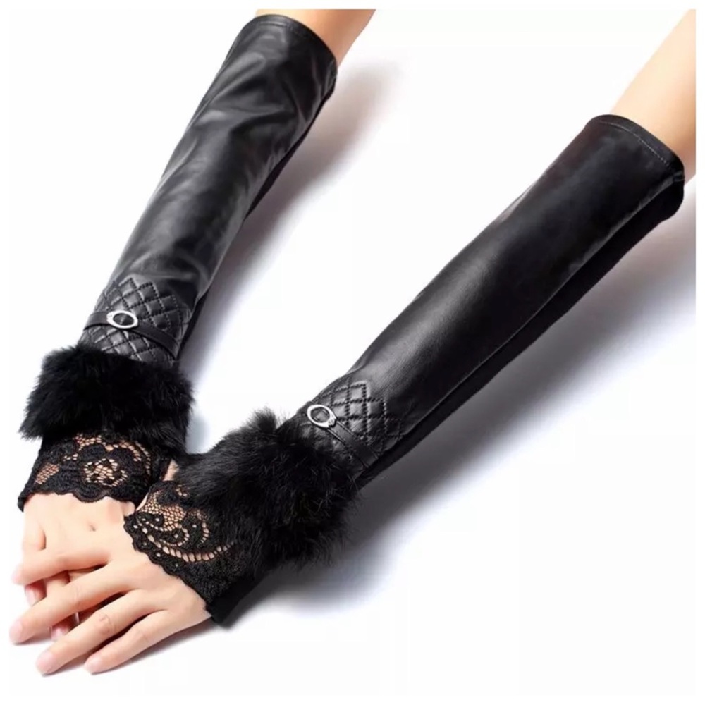 ❤️ Leather Fingerless Zoë Cashmere Lined Gloves - Picture 2 of 4